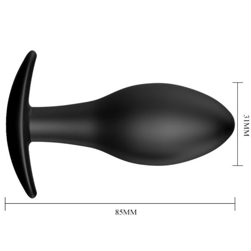 Schwarzer Analplug aus Silikon mit Maßen 85mm x 31mm.