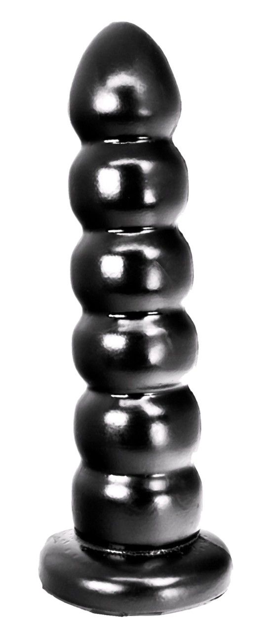Schwarzer Dildo mit kugelförmigem Schaft und breiter Basis.