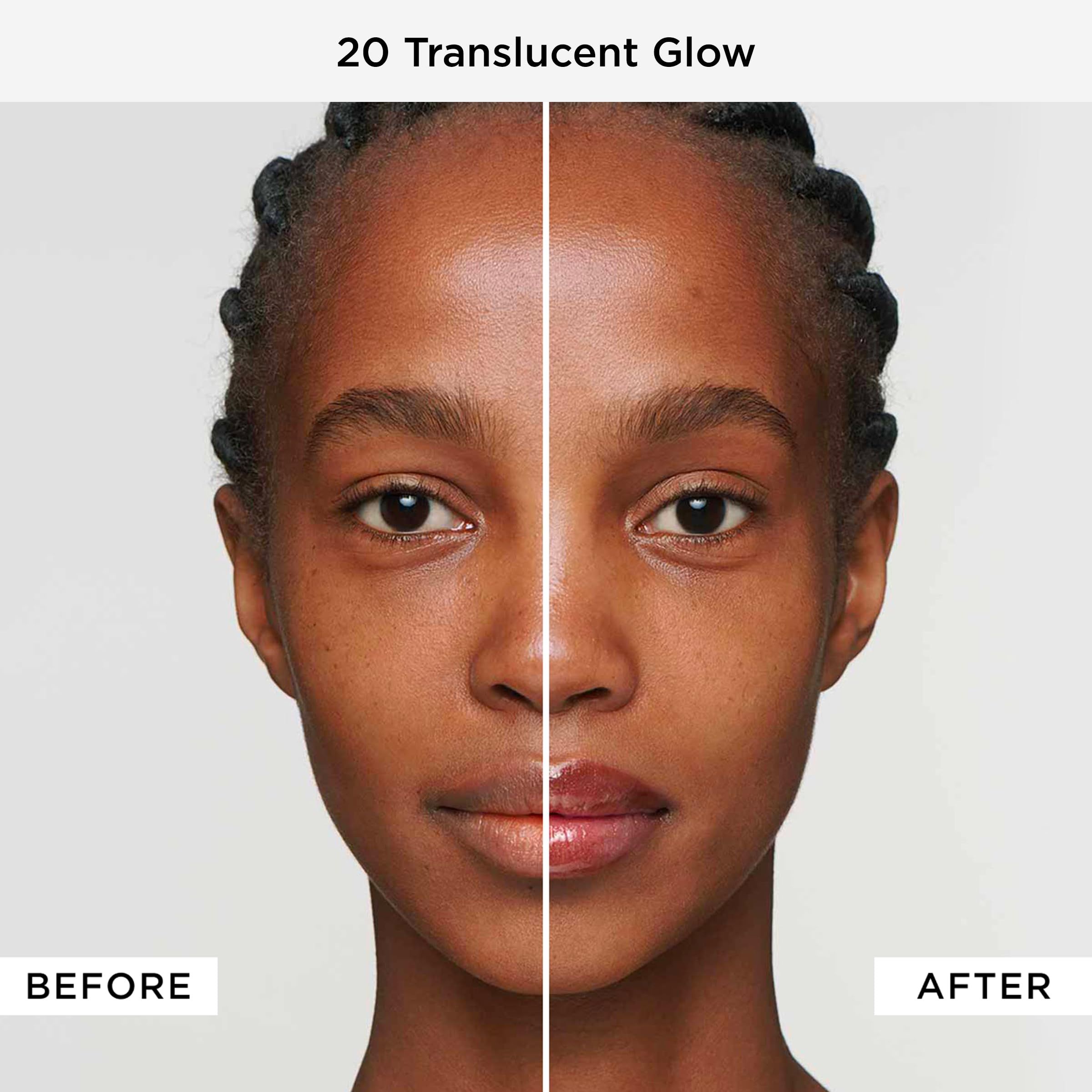 Gesicht einer Frau, links ohne, rechts mit Lip Perfector. Text: BEFORE, AFTER.