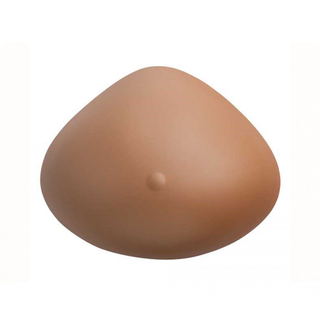 Ausgleichsprothese, braun, tropfenförmig. Mit kleiner Erhebung. Auf weißem Hintergrund.