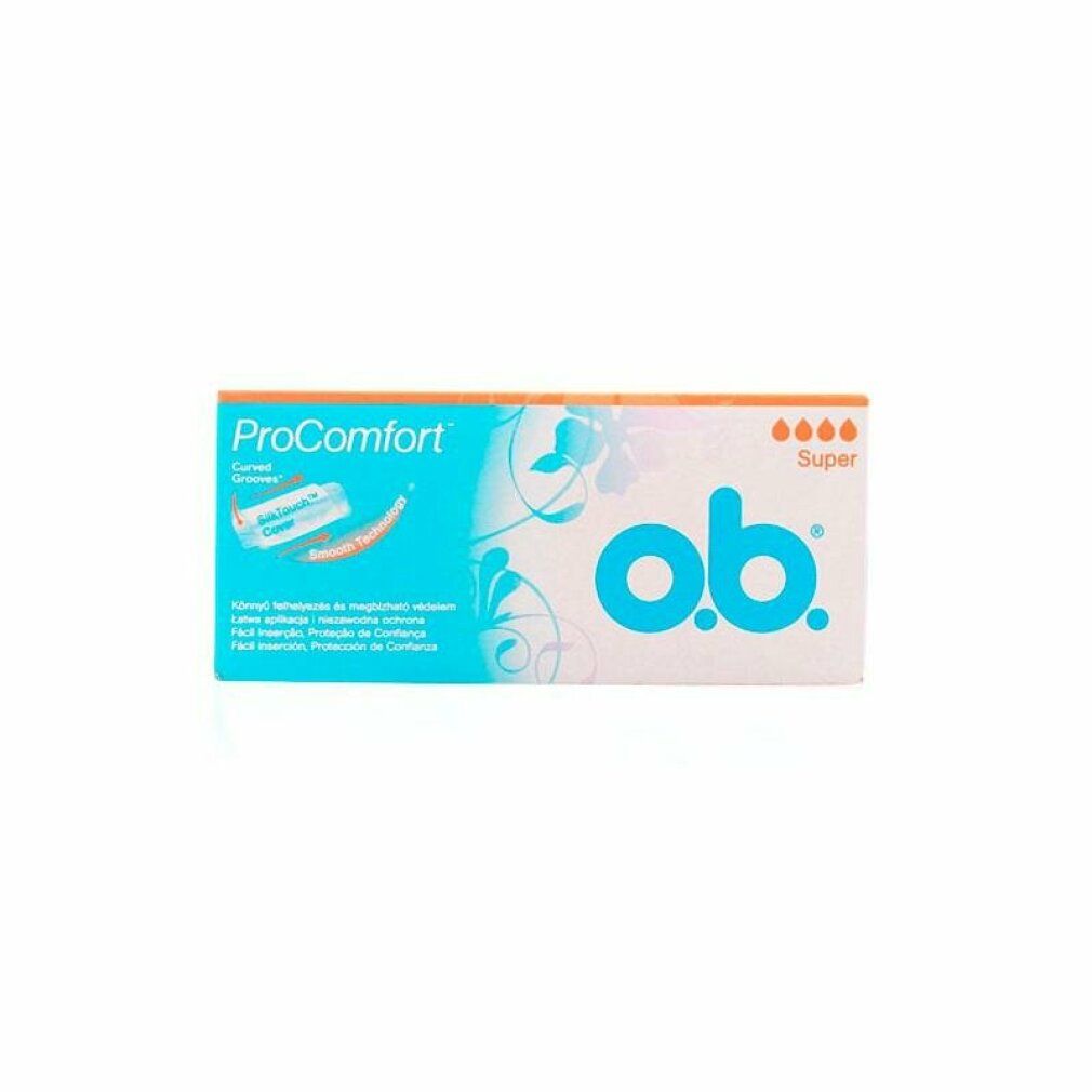 Packung o.b. ProComfort Super. Weiße und blaue Verpackung mit Produktabbildung und Super-Kennzeichnung.