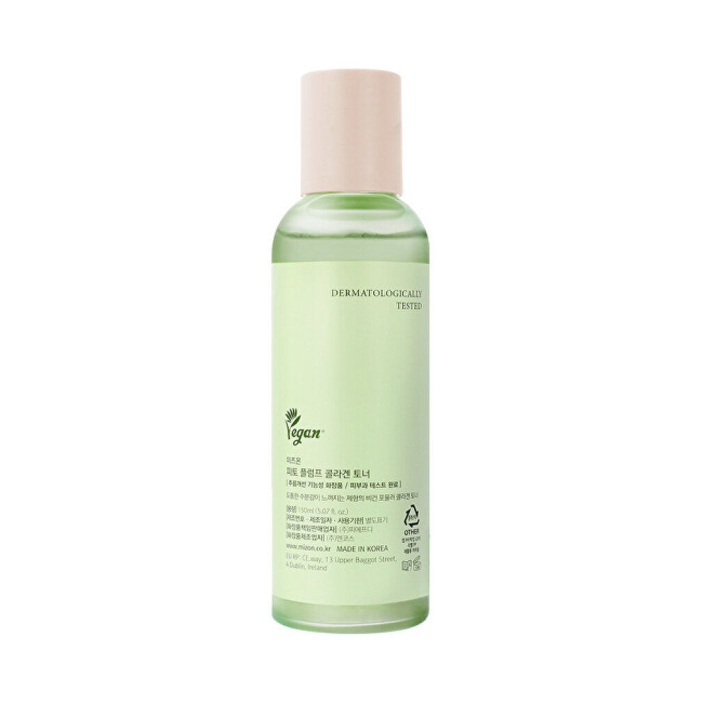 Grüne Flasche mit rosa Deckel. Aufschrift: Phyto Plump Collagen Toner. Rückseite mit Text.