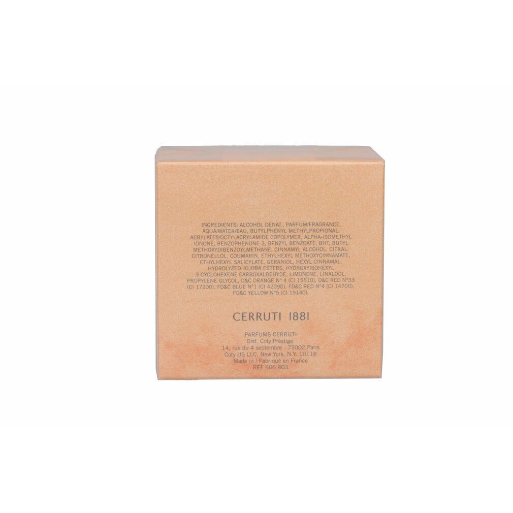 Cerruti 1881 pour femme. Karton, beige. Rückseite mit Inhaltsstoffen und Aufschrift: Cerruti 1881.