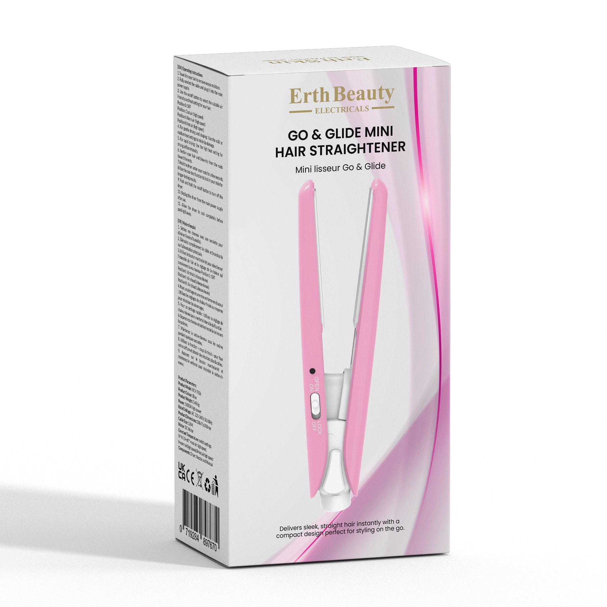 ErthSkin London Go & Glide Mini-Haarglätteiser Rosa