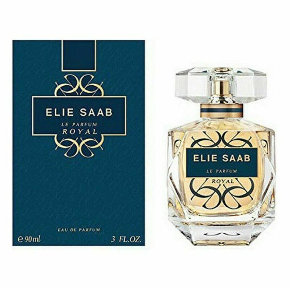 Elie Saab Le Parfum Royal Eau de Parfum Flakon und Verpackung. Flakon und blaue Verpackung mit goldfarbenem Schriftzug.