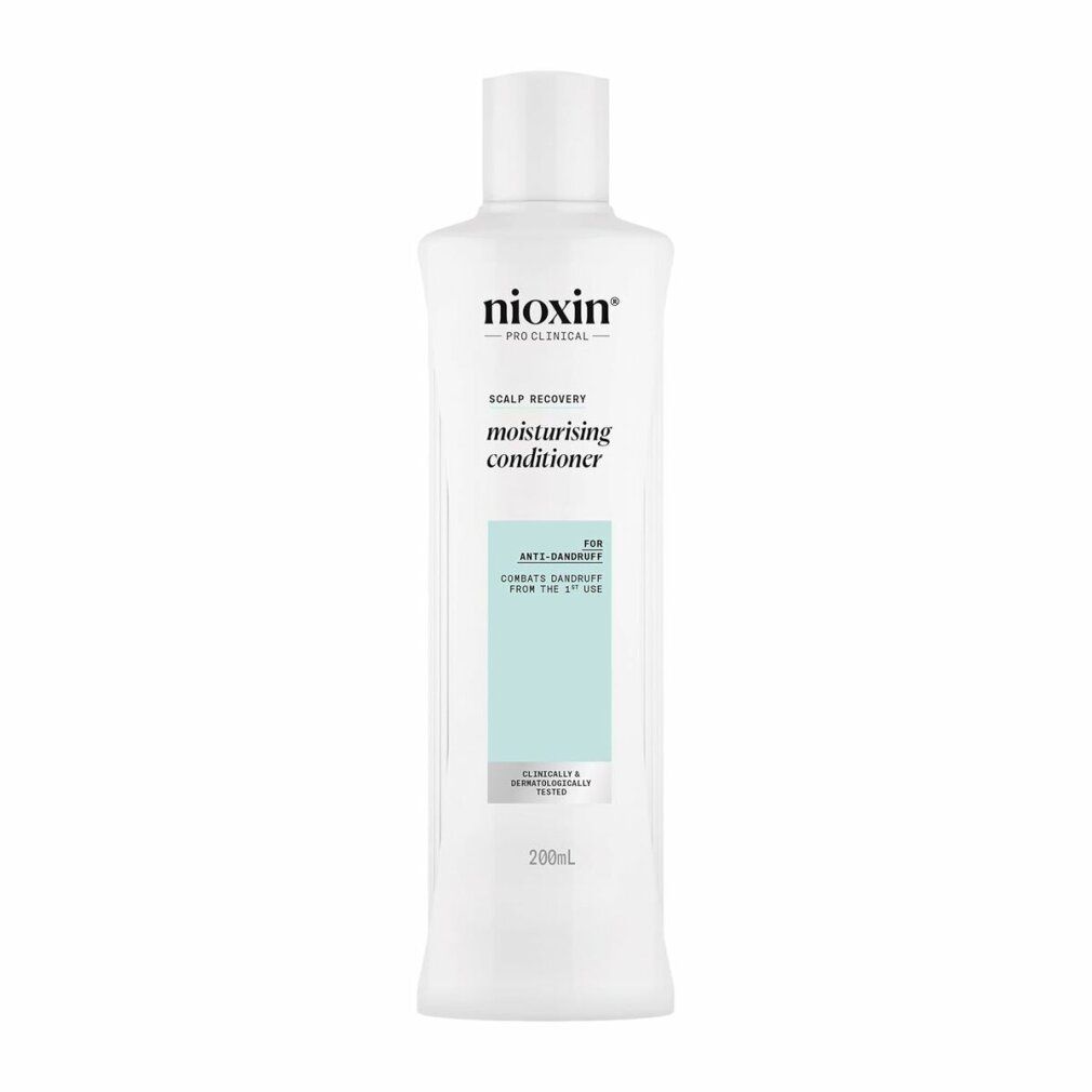 Weiße Flasche mit Nioxin-Logo und Aufschrift "Scalp Recovery Moisturising Conditioner". 200ml. Für trockene Kopfhaut.