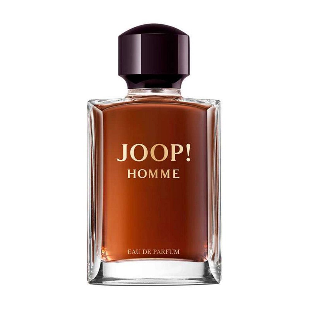 JOOP! Homme Eau de Parfum in einem rechteckigen Glasflakon mit brauner Flüssigkeit und dunklem Verschluss.