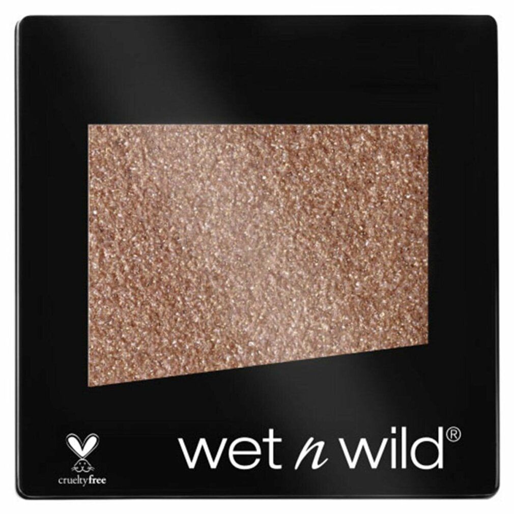 Glitzer-Lidschatten in quadratischer schwarzer Verpackung. Marke: wet n wild. Cruelty-free-Logo.