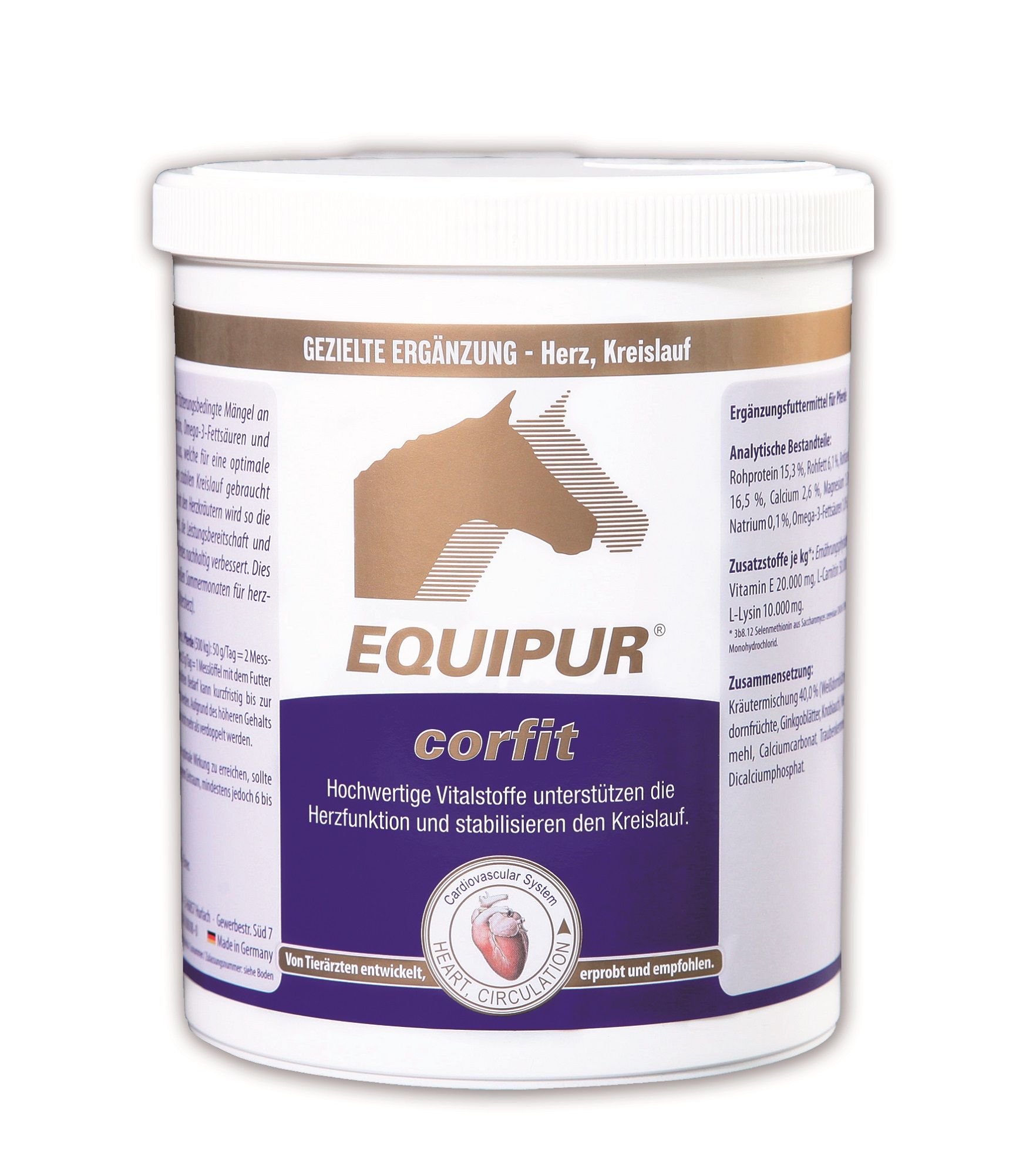 EQUIPUR corfit Ergänzungsfuttermittel für Pferde, zur Unterstützung von Herz und Kreislauf.