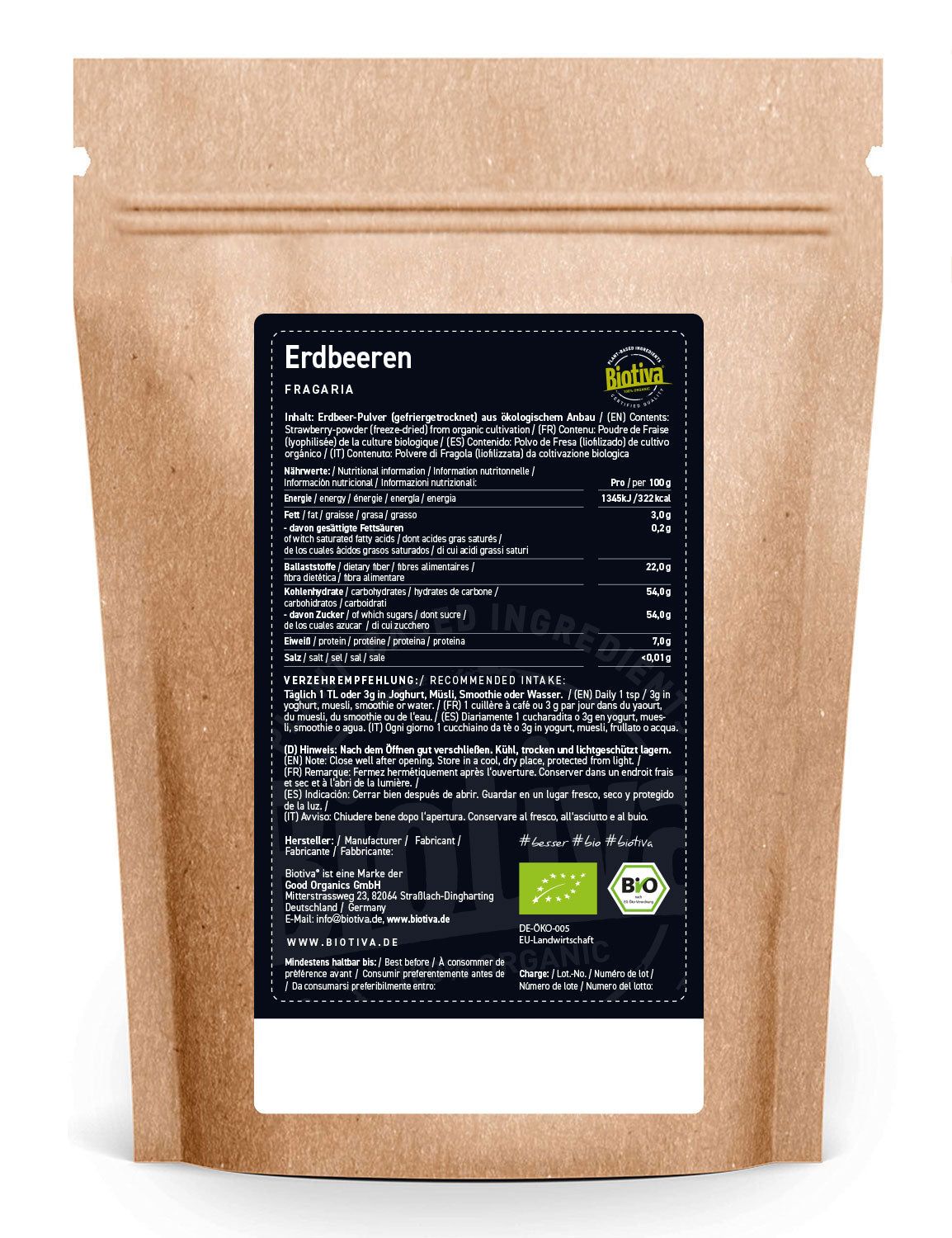 Biotiva Erdbeer Pulver gefriergetrocknet Bio