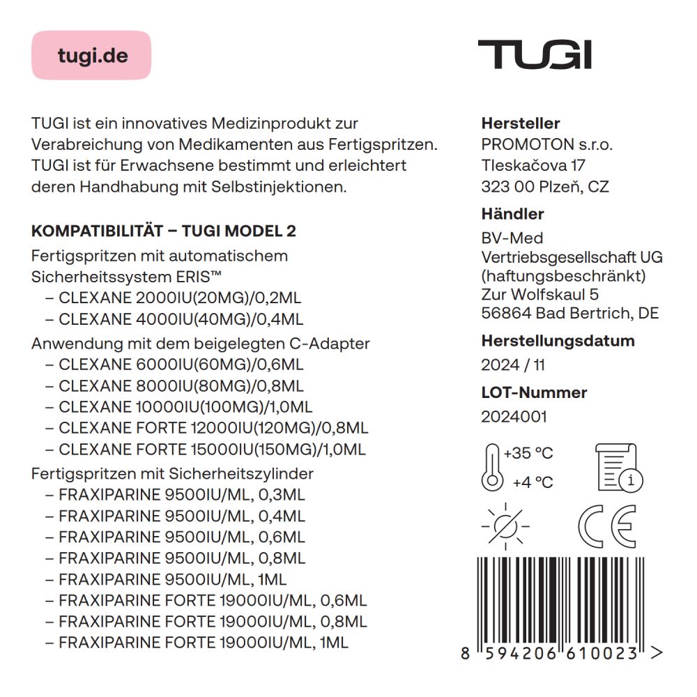 Produktinformationen auf weißem Hintergrund. Text in Deutsch. CE-Kennzeichnung.