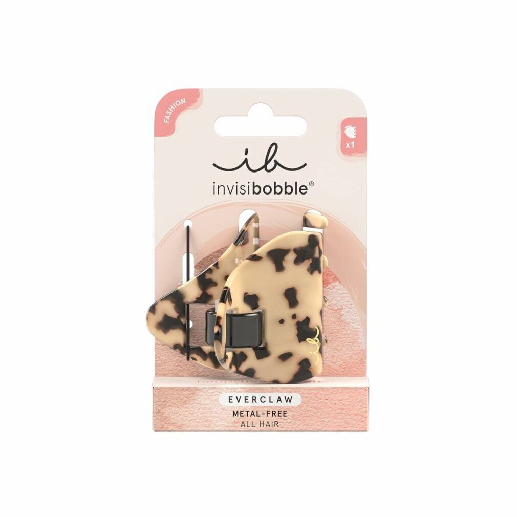 Verpackung mit zwei Haarspangen mit Leopardenmuster. Marke 'invisibobble® Everclaw'.