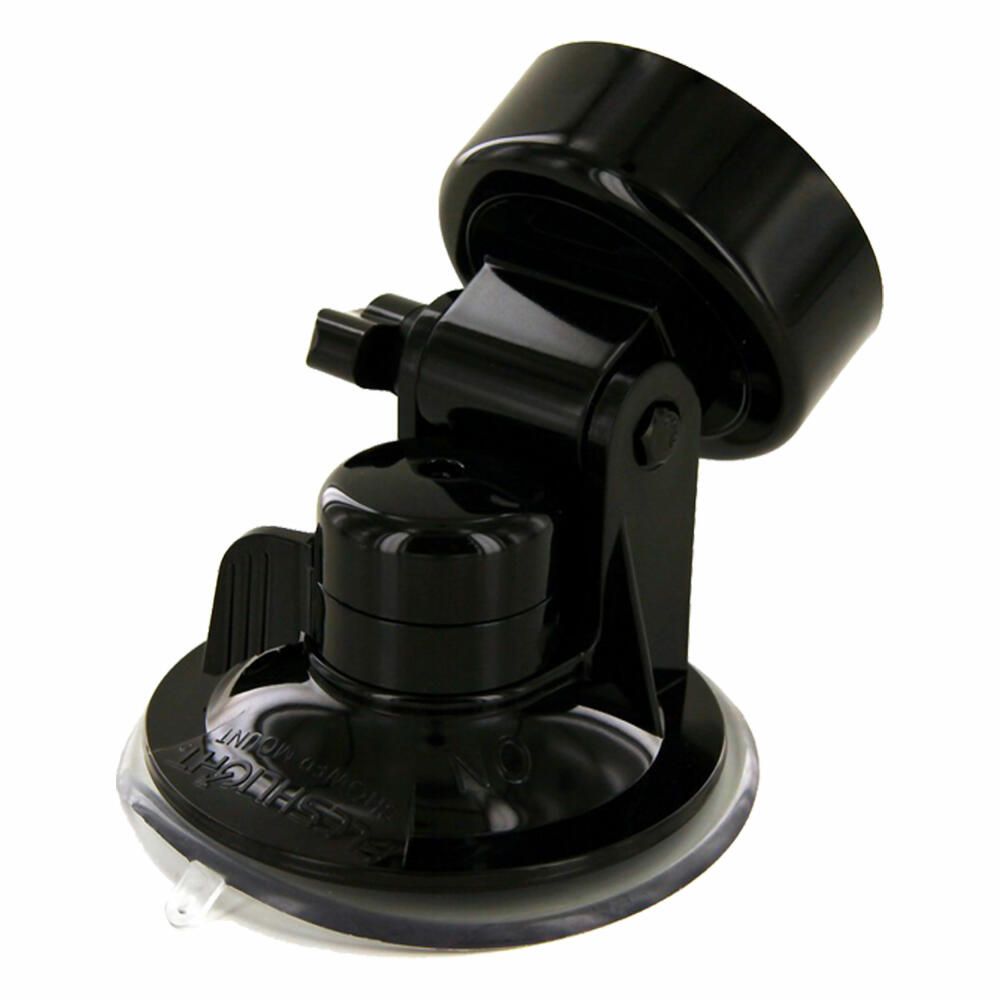 Schwarze Halterung mit Saugnapf. Einstellbare Winkel. Für die Dusche.