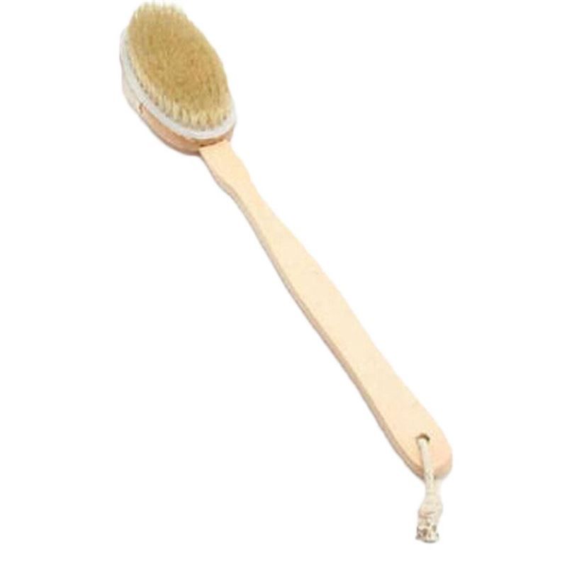 Trockenbürste mit langem Holzgriff und ovalem Bürstenkopf. Der Griff hat eine Schlaufe.