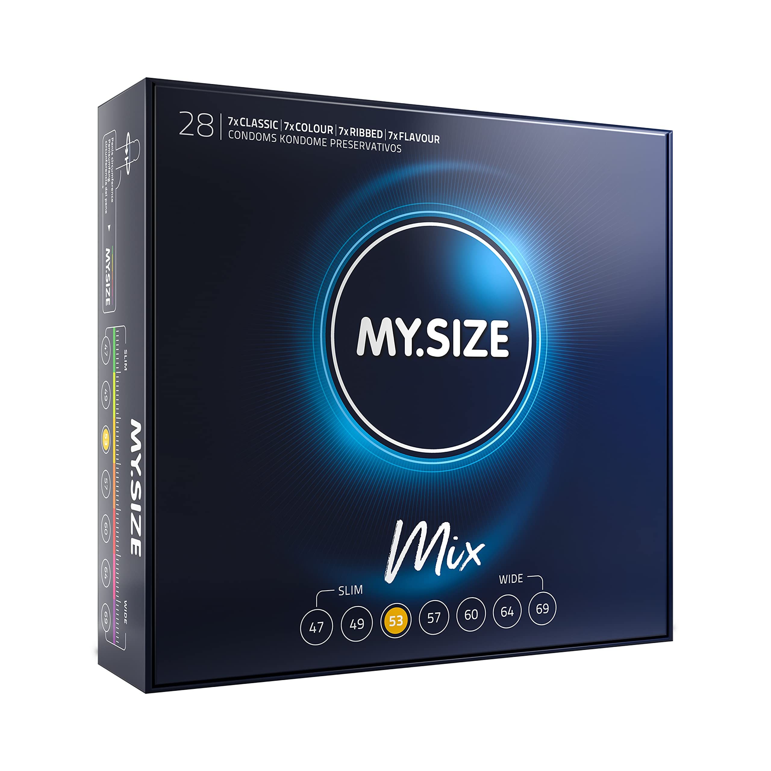 MY.SIZE Mix Kondom-Packung, 28 Stück, Größe 53mm.
