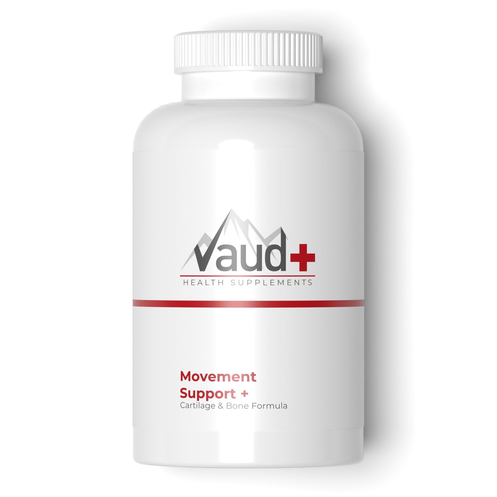 Weiße Dose mit Vaud+ Logo und "Movement Support+" Aufschrift.