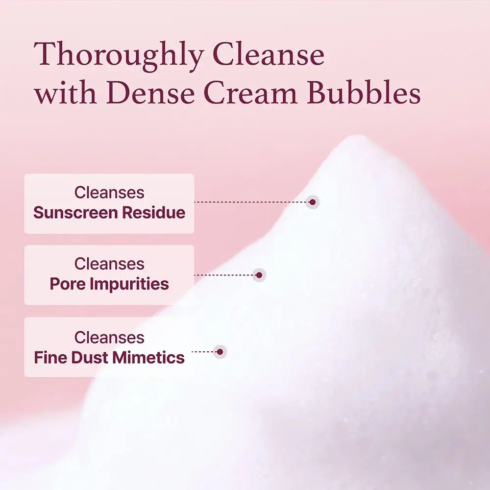 Schaum. Text: Reinigt Sonnencreme, Poren, Feinstaub.