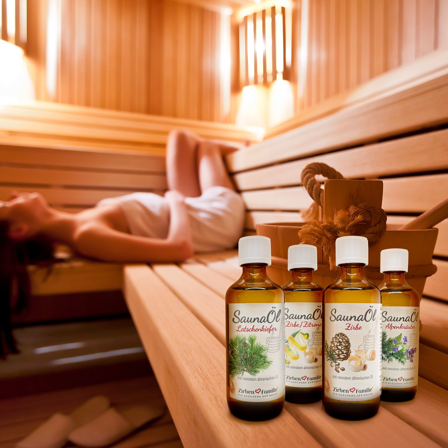 ZirbenFamilie | 3er SPAR Set SaunaÖl Zirbe, Zirbe & Zitrone, Alpenkräuter