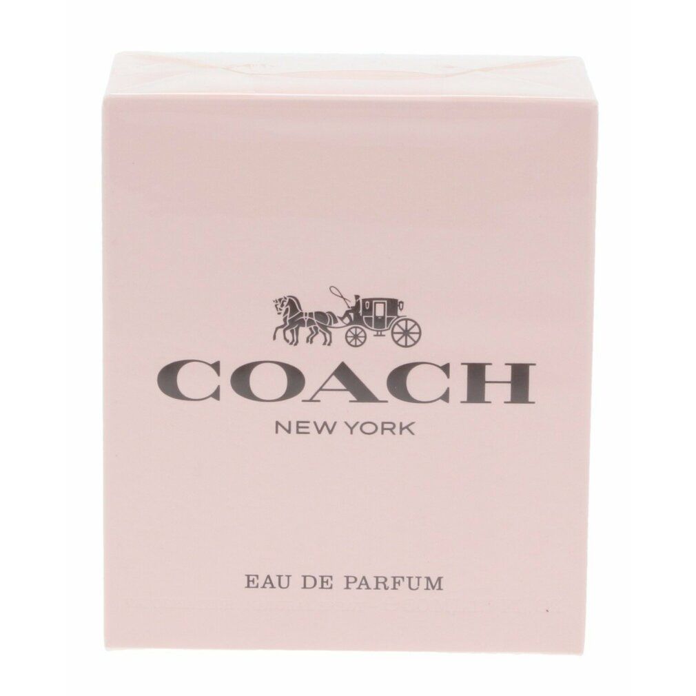 Verpackung von Coach Eau de Parfum für Damen, rosa Karton mit Coach New York Logo.