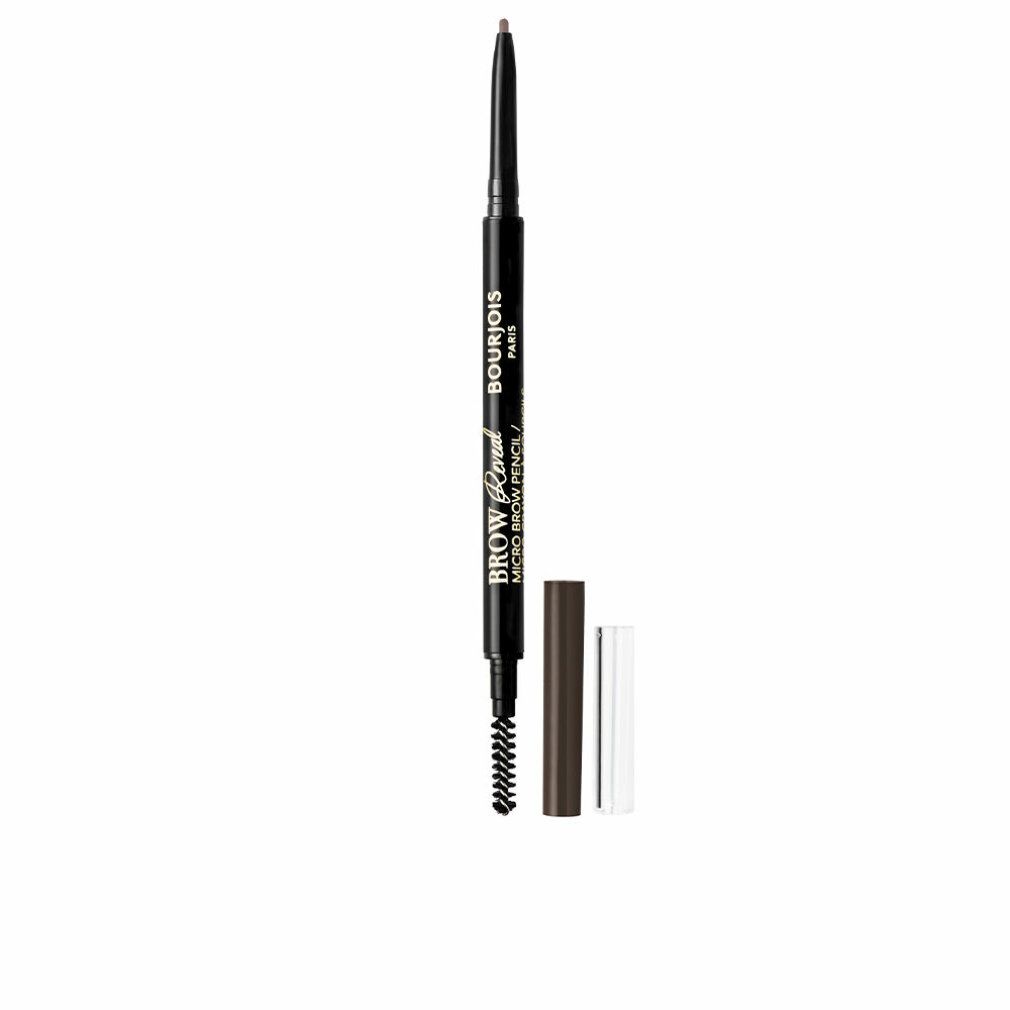 Augenbrauenstift mit Bürste und Kappe. Schwarzer Stift mit Aufschrift "Bourjois Brow Reveal Micro Brow Pencil".