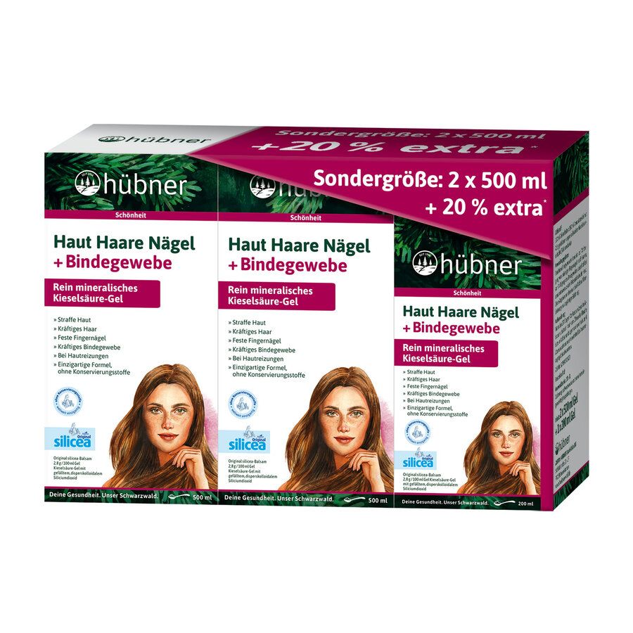 Drei Packungen Hübner Silicea Balsam 2+1, Sondergröße 2 x 500 ml + 20% extra.