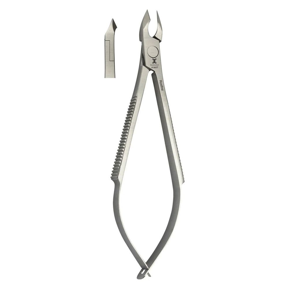 Metall-Federhautzange mit 6 mm Schneide. Gezahnter Griff. Einzelnes, abgetrenntes Schneideteil.