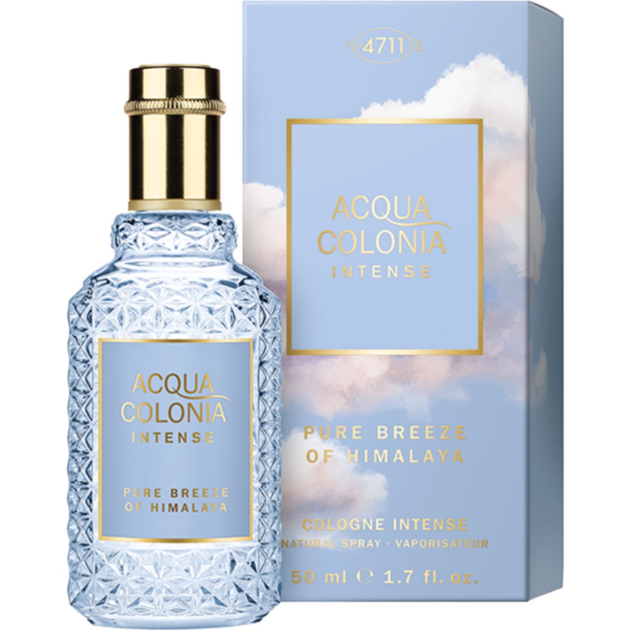 Eau de Cologne Flakon und Verpackung. Auf dem Flakon steht 'ACQUA COLONIA INTENSE Pure Breeze of Himalaya'.