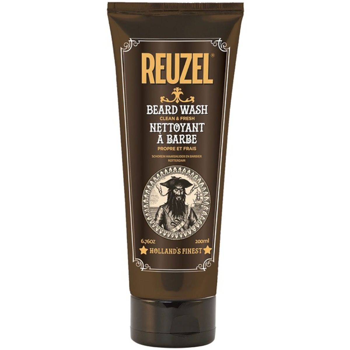 Reuzel Bartwaschmittel in brauner Tube, 6.76oz / 200ml, mit Piratenabbildung.