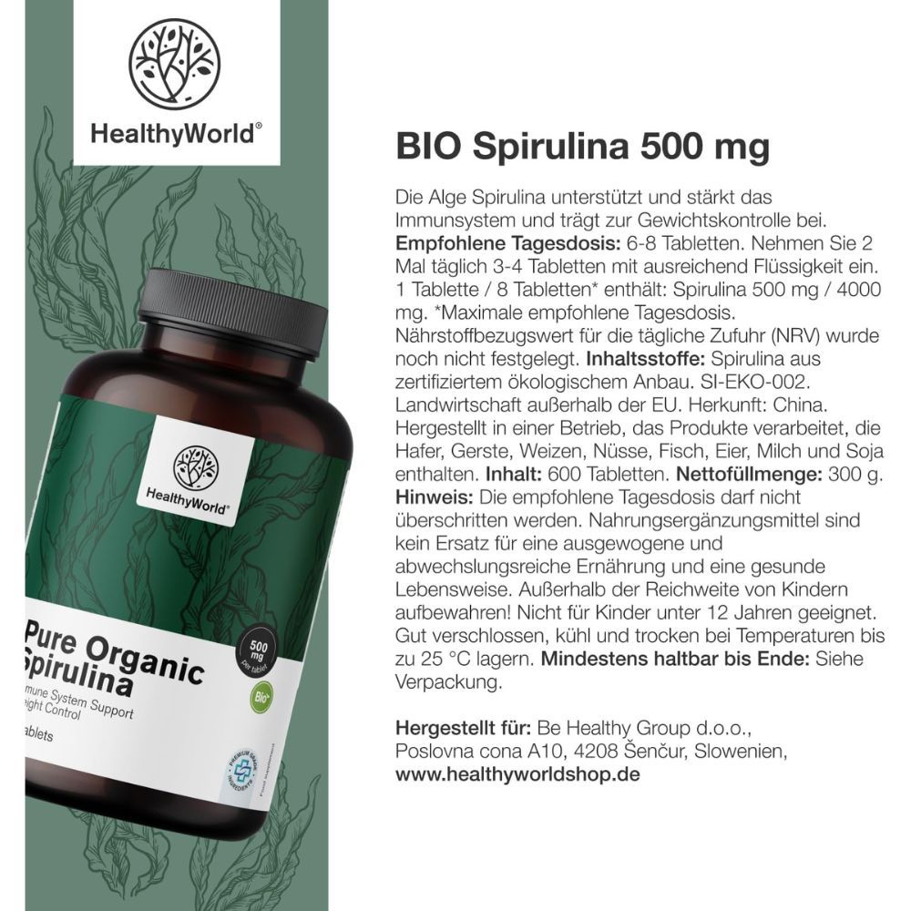 Detaillierte Informationen auf Deutsch über BIO Spirulina 500 mg.