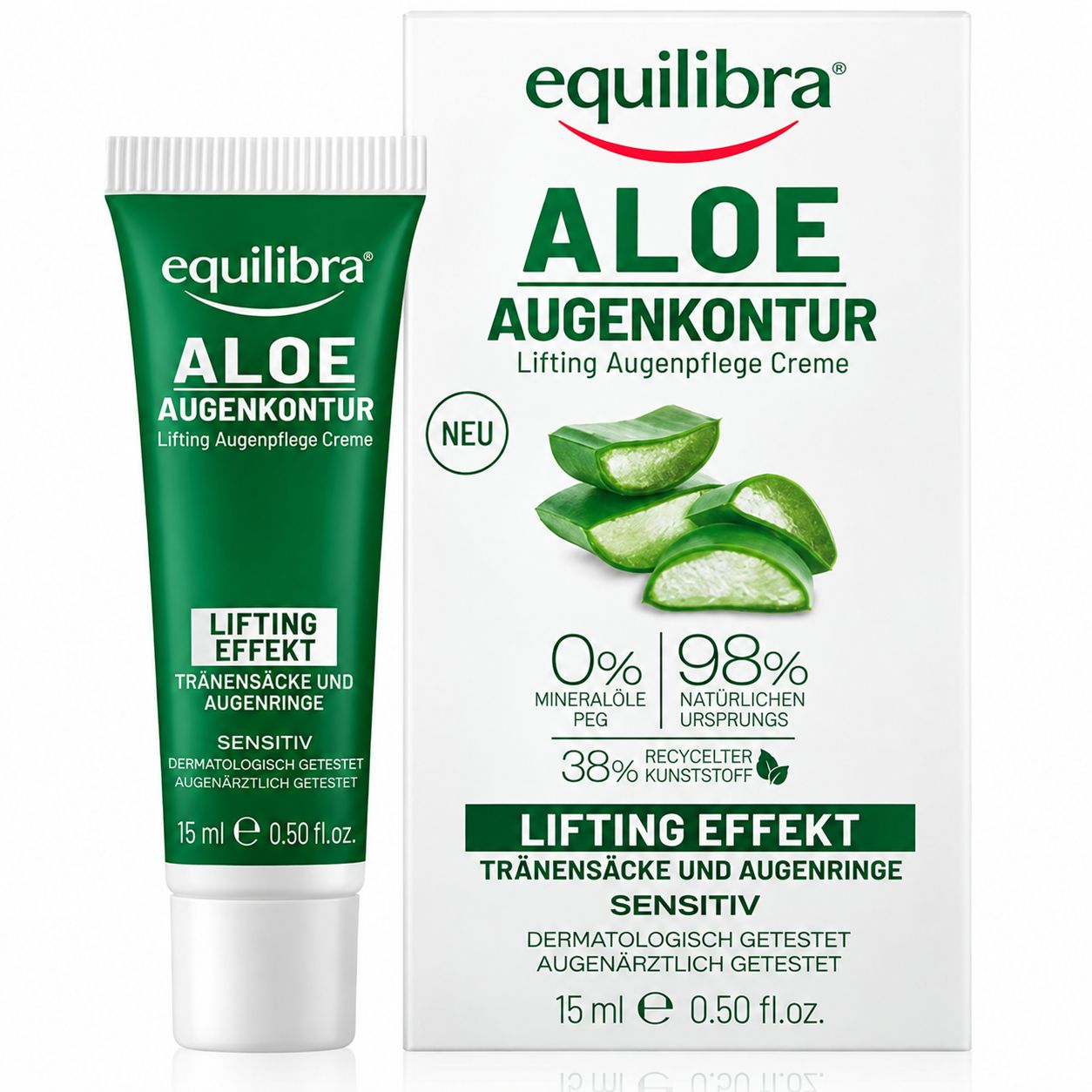 Equilibra ALOE Augen-Kontur Lifting Augenpflege Creme. Lifting Effekt gegen Tränensäcke und Augenringe.