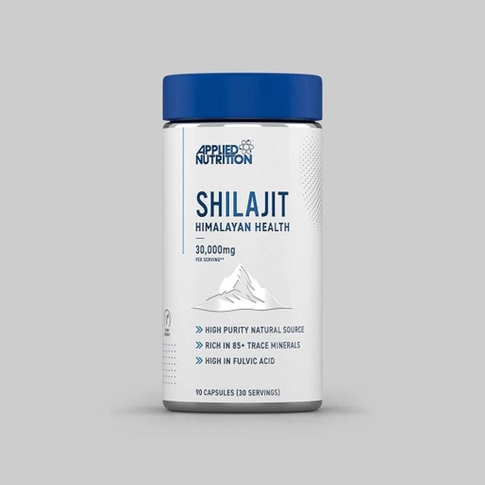 Applied Nutrition Shilajit Kapselbehälter mit blauem Deckel. Enthält 90 Kapseln.