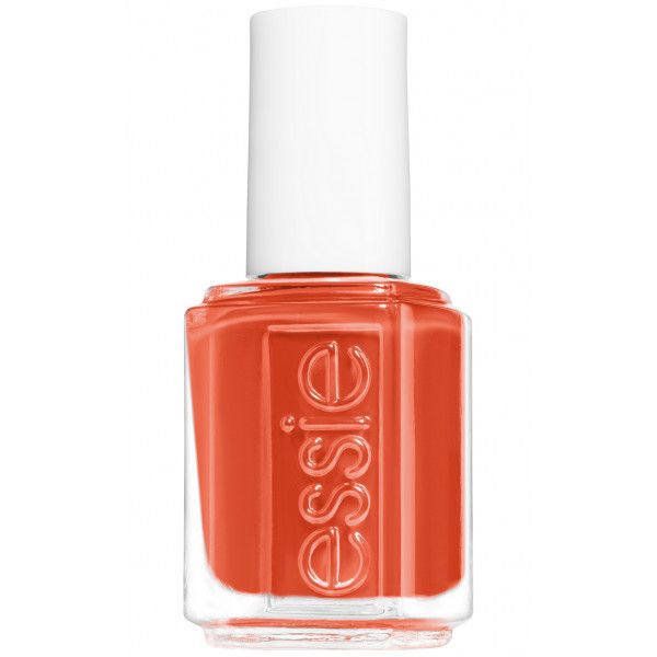 Nagellackflasche mit orangefarbenem Inhalt und weißem Deckel. Der Markenname „essie“ ist auf der Flasche sichtbar.
