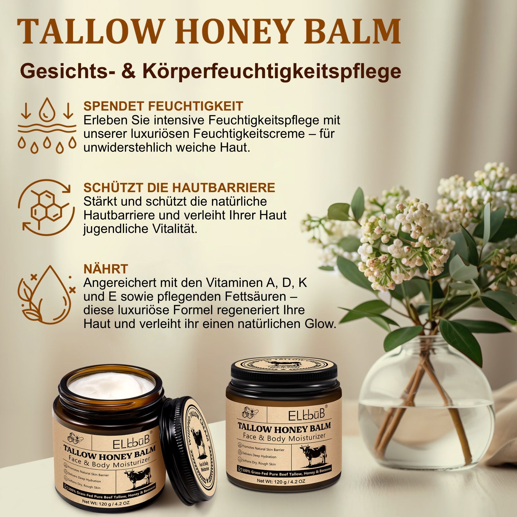 P-Beauty Tagescreme Honig Beef Tallow für Hautpflege