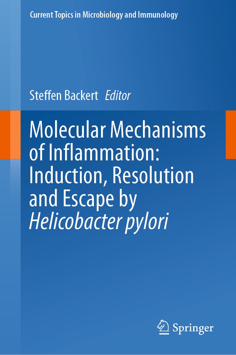 Buchcover: Molecular Mechanisms of Inflammation. Autor: Steffen Backert. Verlag: Springer. Titel in Weiß auf blauem Hintergrund.