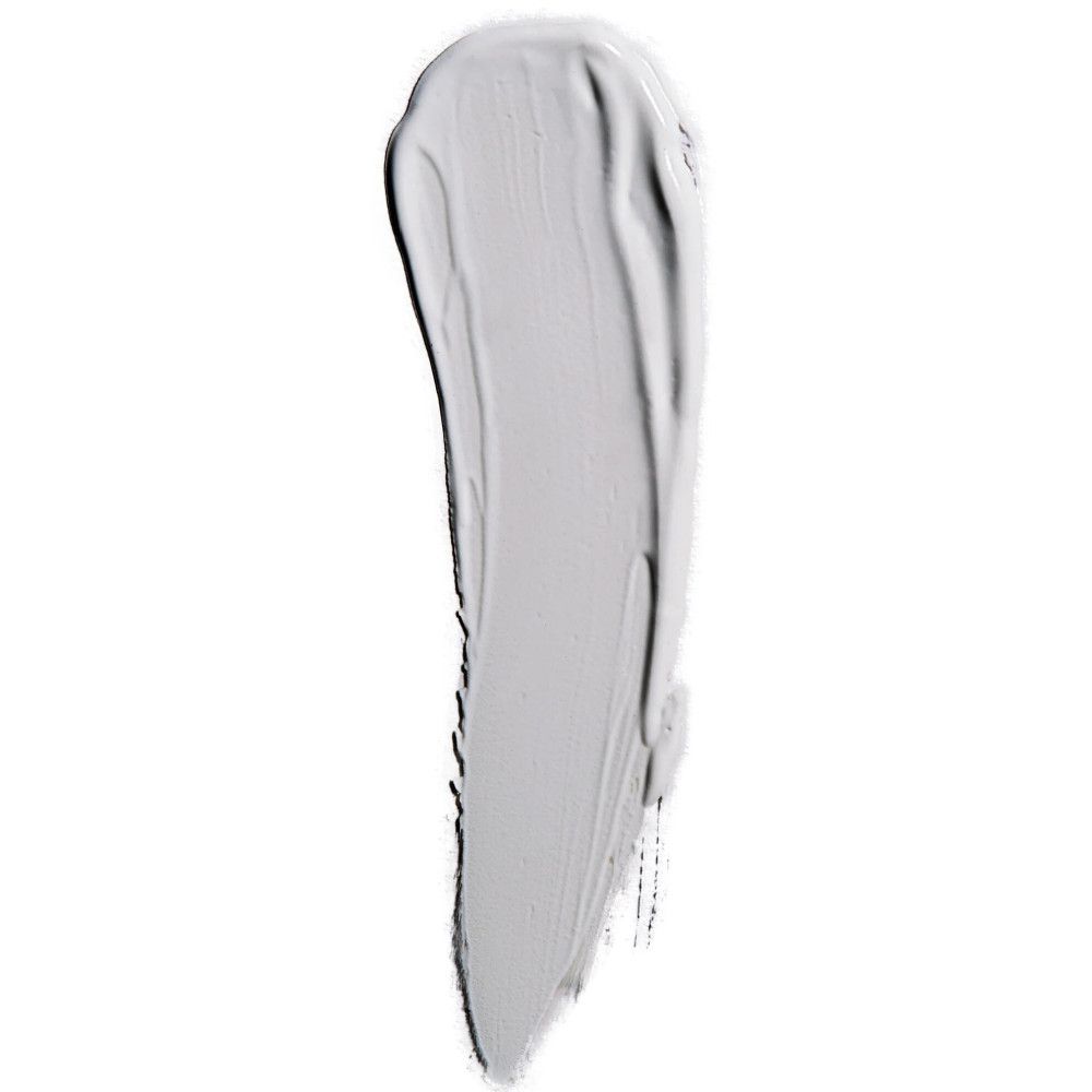 Ausstrich von hellem, mattem Lipgloss auf weißem Hintergrund. Textur sichtbar.