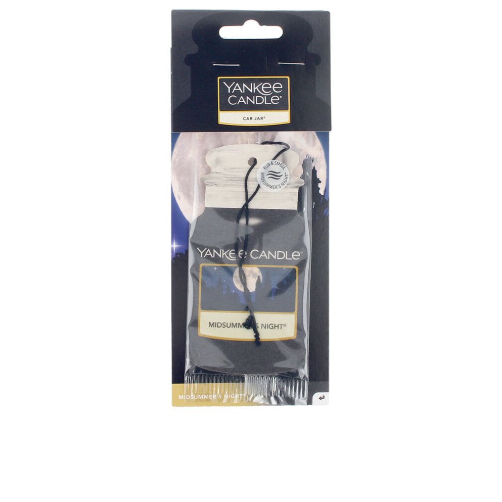 Yankee Candle Car Jar, Midsummer's Night. Schwarzer Lufterfrischer im Glas, verpackt. Mond-Motiv.