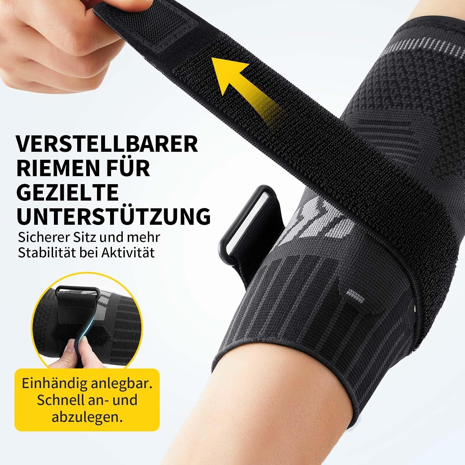 Schwarzer Armstützgurt mit atmungsaktiver Außenschicht.