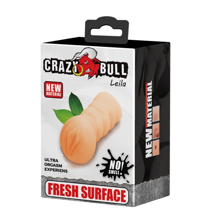 Verpackung mit Produktabbildung. Text: Crazy Bull, Leila, New Material, Fresh Surface.