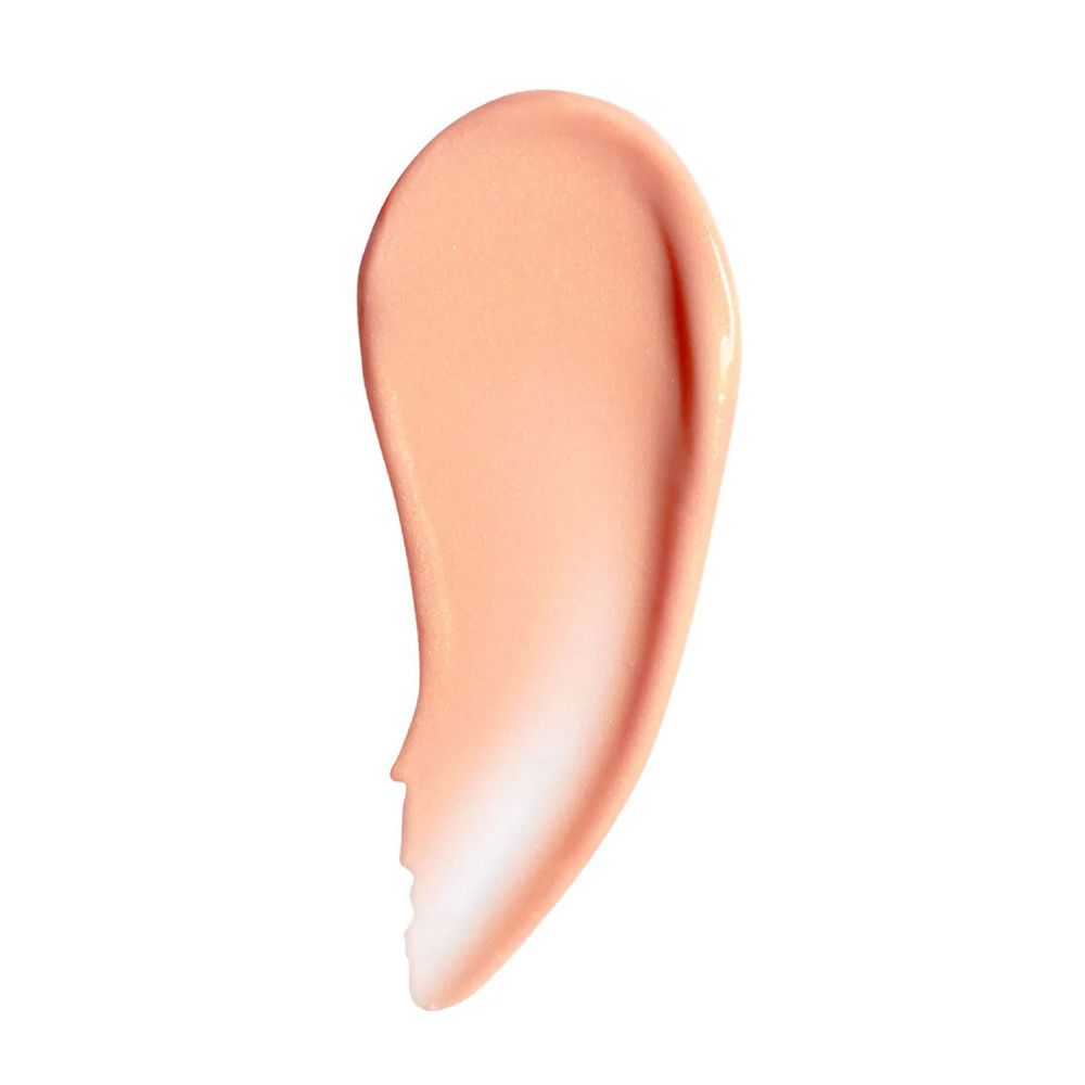 Heller, rosafarbener Make-up-Primer-Strich auf weißem Hintergrund. Die Textur ist cremig und glatt.