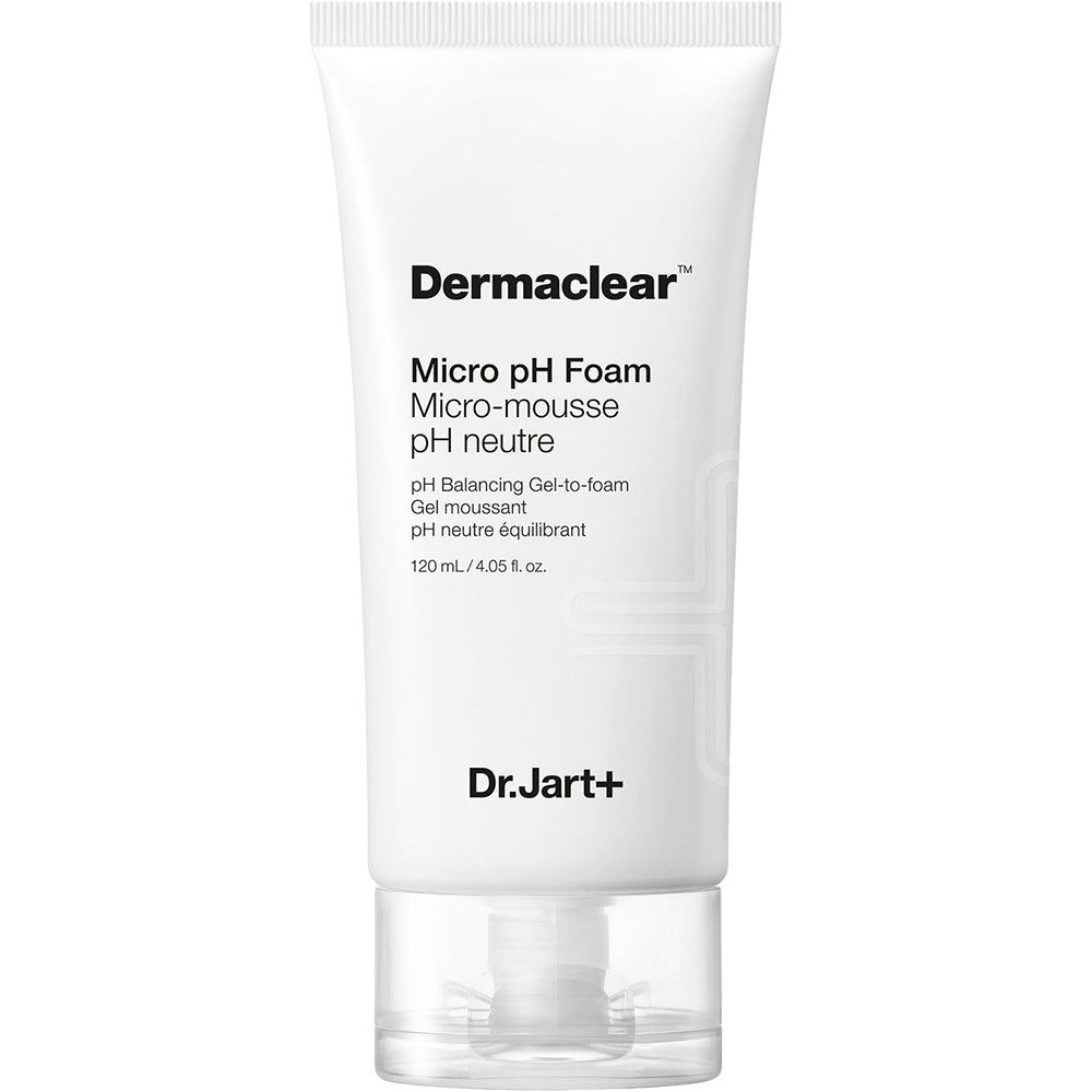 Weiße Tube Dr.Jart+ Dermaclear Micro pH Foam. Aufschrift: Dermaclear, Micro pH Foam, pH neutre, 120ml.