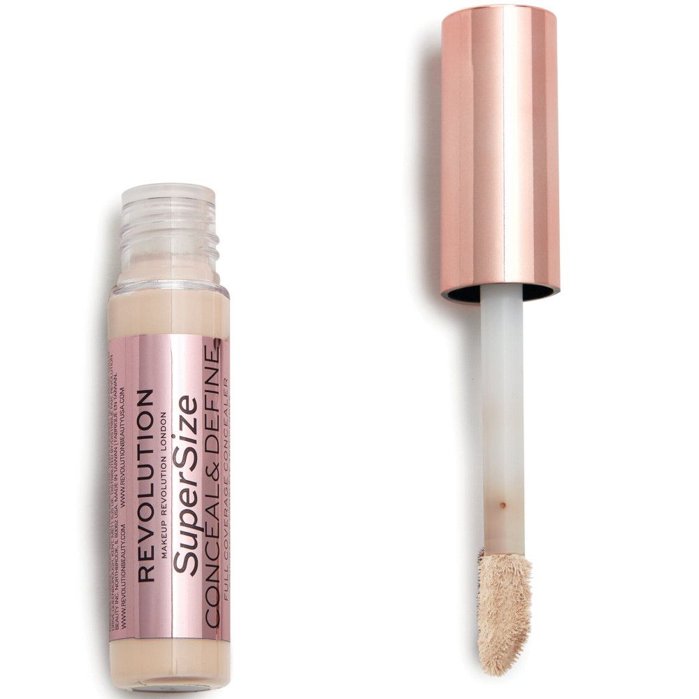 Concealer-Fläschchen mit Applikator. Rosa Etikett mit Produktnamen und Marke.
