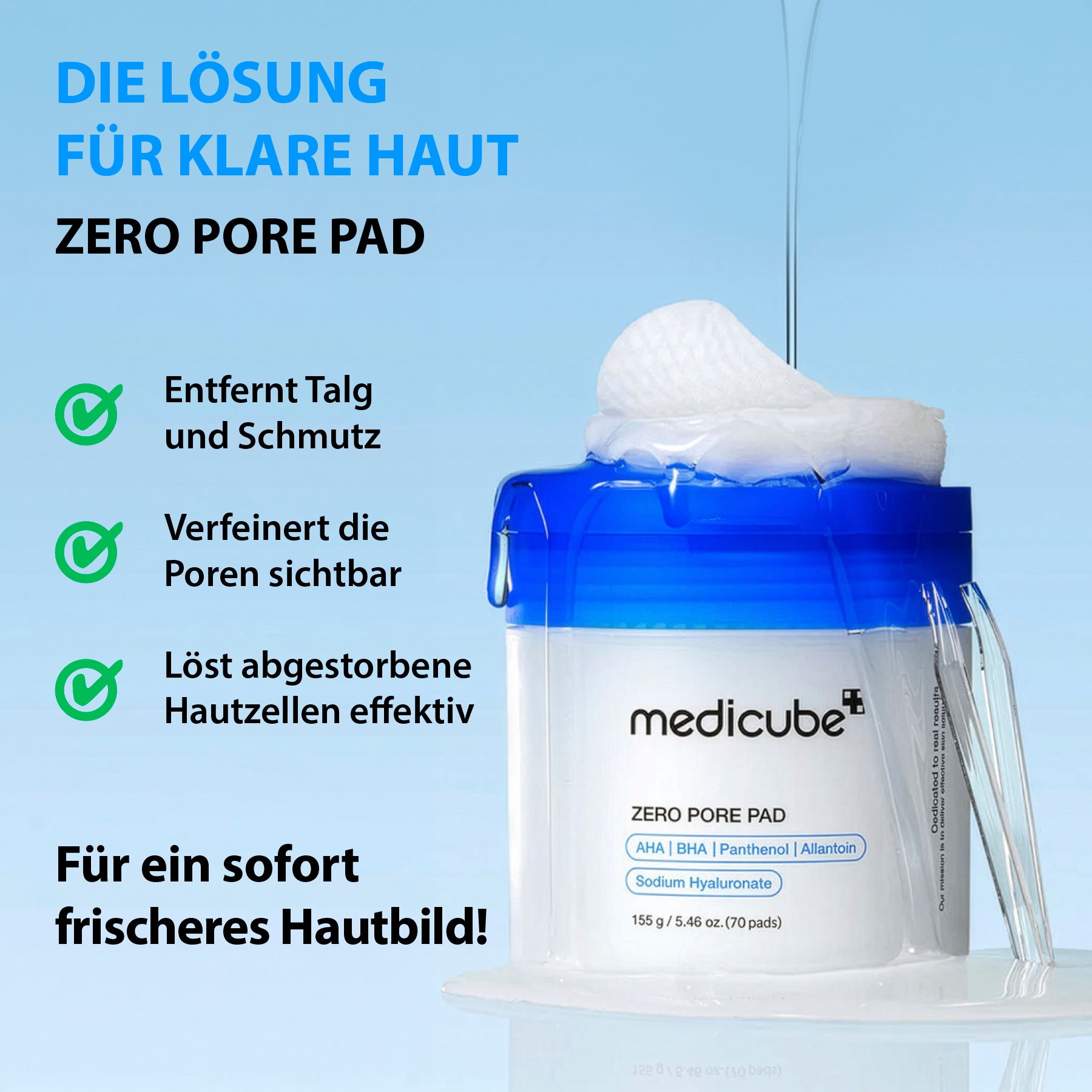 Medicube Zero Pore Pad Gesichtsreinigung Toner Doppelseitige Reinigungspads AHA BHA