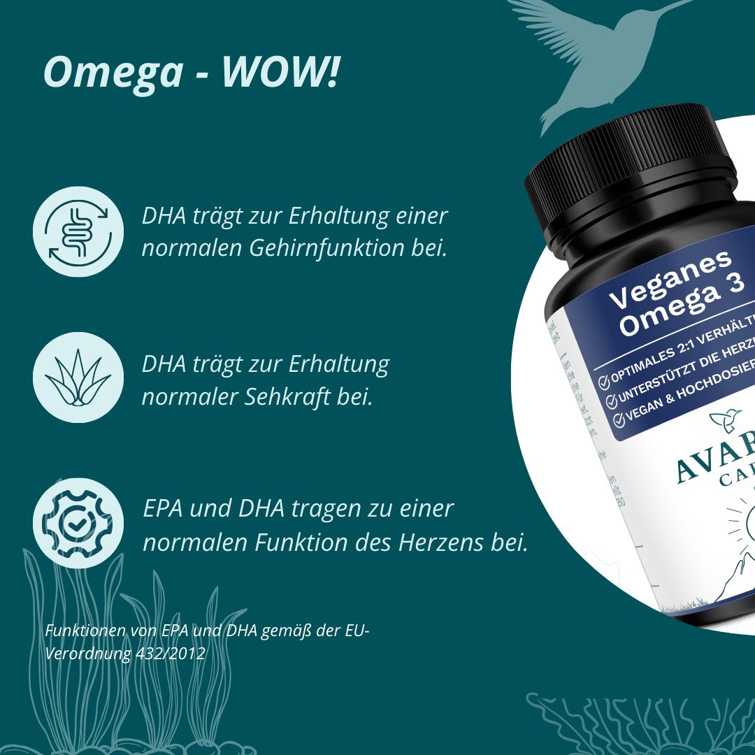 AVARIA CARE® Veganes Omega 3 – hochdosiert – 450mg EPA & 900mg DHA – life's® OMEGA