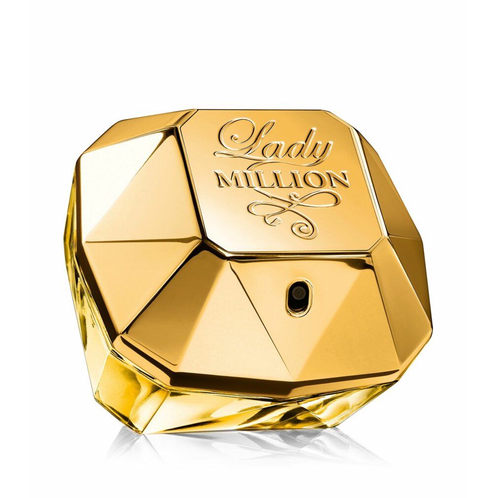 Goldener Flakon mit Facetten. Aufschrift "Lady Million".