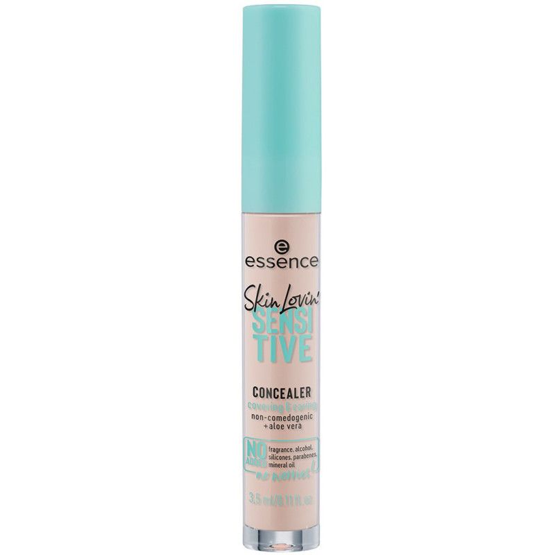 Concealer in einem transparenten Fläschchen mit hellblauem Deckel und Applikator.