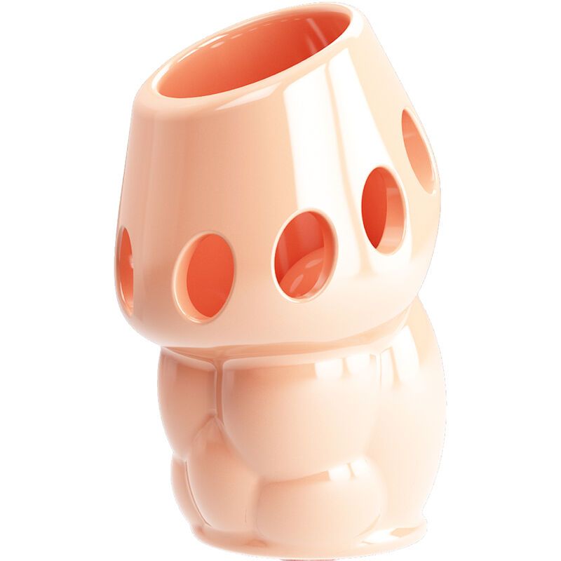 Hautfarbene Penis Hülle mit Löchern. Geformt mit einer Basis und einem oberen Teil mit Löchern. Aus Kunststoff.
