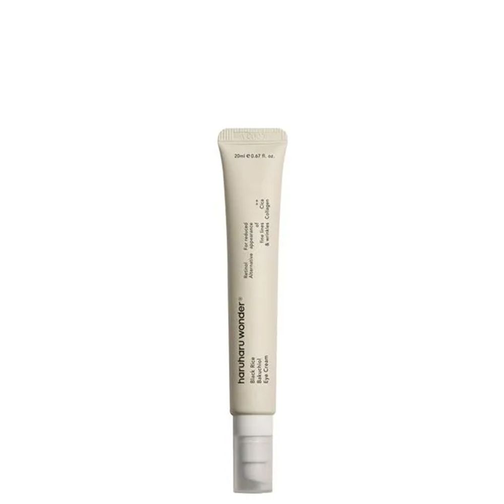 Haruharu Wonder Bakuchiol Augencreme in einer schlichten Tube mit Pumpspender.