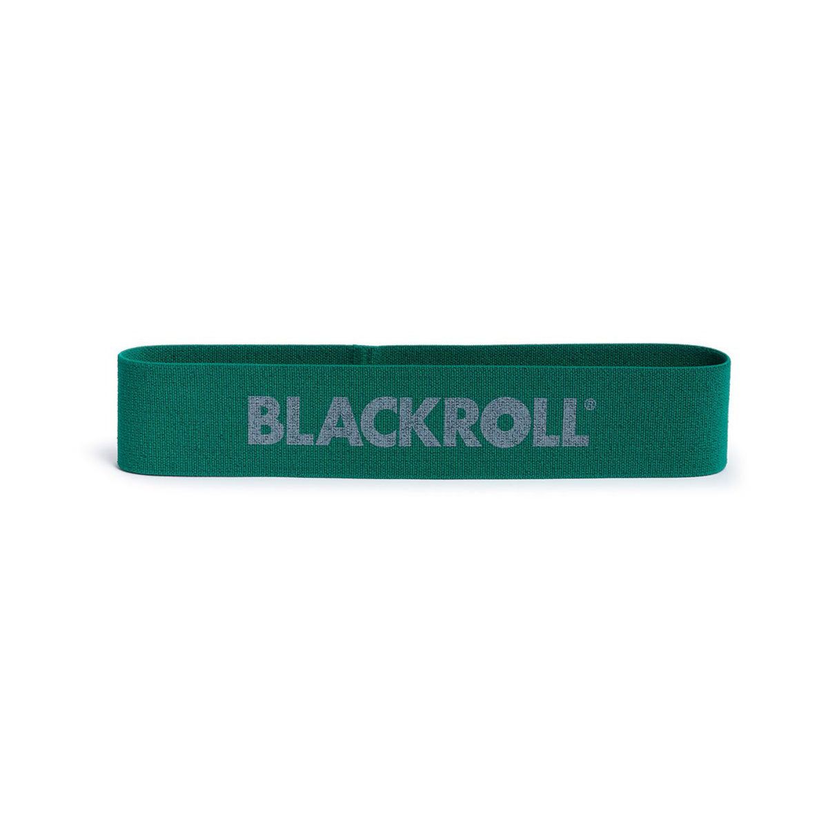 Grünes Loop Band mit grauem BLACKROLL-Schriftzug. Rechteckige Form.