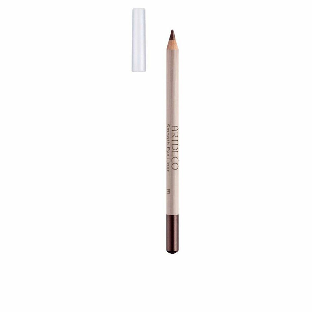 Artdeco Smooth Eye Liner, braun. Holzstift mit brauner Mine und Spitze, Kappe daneben. Produktbeschriftung auf dem Stift.