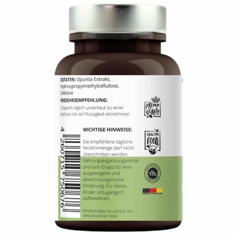 Rückseite einer braunen Flasche. Aufschrift: Zutaten, Verzehrempfehlung, wichtige Hinweise, Vitamin Fuchs.